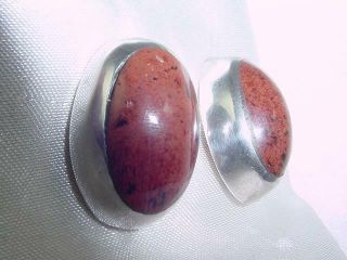 Vintage Mexico Taxco 925 Sterling Silver Mahogany Obsidian Post Earrings 1754 3