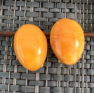 Vintage Baltic Egg Yolk Butterscotch Amber & 9k Gold Clip On Earrings