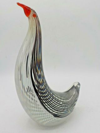 Vtg Murano Italy Art Glass Black & White Stripe Bird Figurine Palatnik Era Exc
