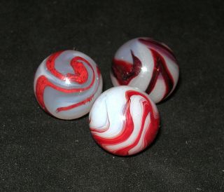 Vintage Akro Agate Co.  Oxblood Marble Grouping (3)