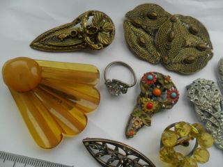 Vintage costume jewellery art deco bakelite dress clips brooch diamante repair 5