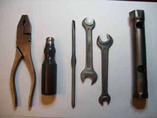 Vintage Vw Tool Kit,  Pliers,  Screwdriver,  2 Hazet Wrenches,  Spark Plug Socket
