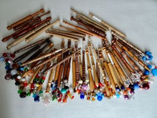 Fifty Various Vintage Turned Wood Lace Maker 