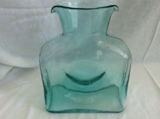 Vintage Blenko Light Green Art Glass Double Spout Water Bottle Carafe Pitcher