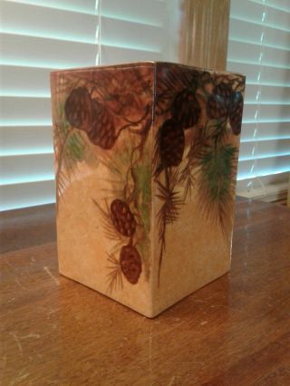 Vtg Hand Painted & Artist Signed Limoges Pine Cones Vase Rectangle Shape 5 1/2 " H