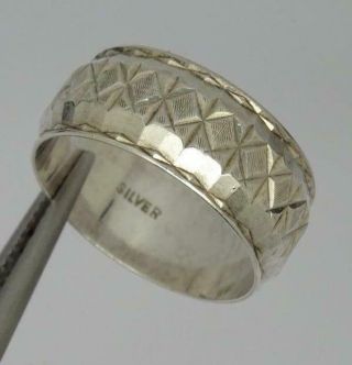 Vintage Sterling Silver Patterned Band Ring Size N