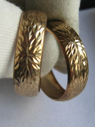 25 Mm X 7 Mm Vintage 9 Carat 9ct Gold Diamond Cut Band Earrings