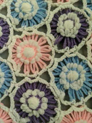 Vtg floral crocheted afghan Twin Pink Purple Blue flower daisy crochet 76X 48 5