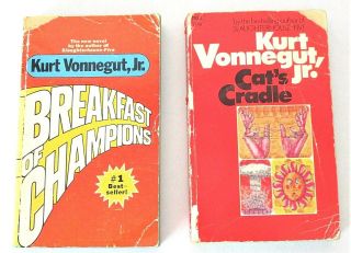 Vintage 1975 Breakfast Of Champions & 1973 Cats Cradle - Kurt Vonnegut Jr Books
