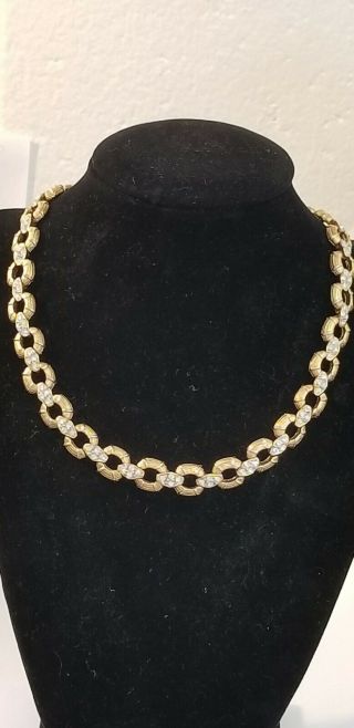 Vintage Hobe Goldtone O Link Rhinestone Necklace 15.  5 - 16.  5