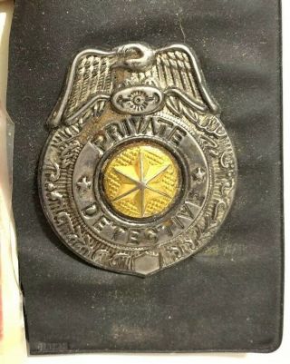 Vintage 1971 Metal Private Detective Badge Carry Case PI Agent 4 
