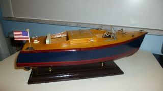 Vintage Wooden Chris Craft Dual Cockpit Model Boat 14 " Long On Display -