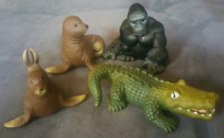 Vintage Plastic Mold Animal Figure Toys Gorilla,  Crocodile,  Seals