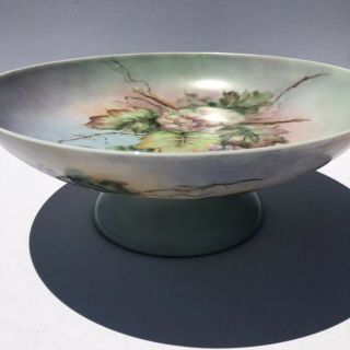 Vintage Hand Painted & Signed Porcelain Footed Pedestal Bowl Grapes Germany 10”