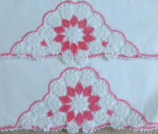 Vintage Pillowcases Crocheted Pink And White