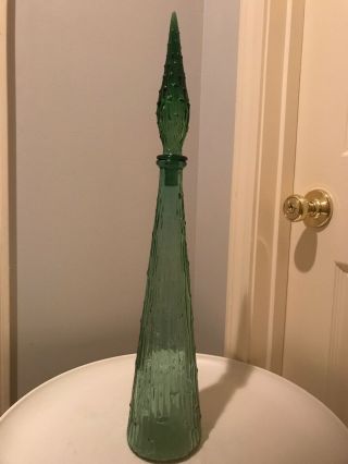 Vtg Mid Century Green Glass Genie Bottle With Stopper Empoli?