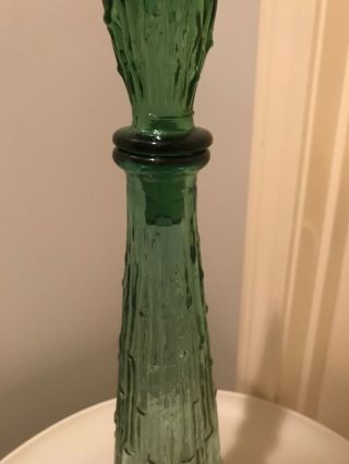 Vtg Mid Century Green Glass Genie Bottle With Stopper Empoli? 3