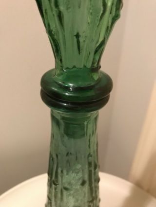 Vtg Mid Century Green Glass Genie Bottle With Stopper Empoli? 7