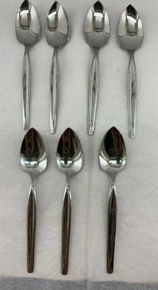 Vtg Usa Stainless Steel Grapefruit Spoon Set Serated Edge Fruit Wm A Rogers