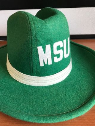 Vintage Msu Michigan State University Spartans Felt Cowboy Hat,  Green,  White