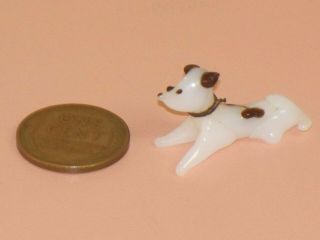 Vintage Old Blown Glass Tiny Dog Figurine Miniature Murano White Brown Mini Pup