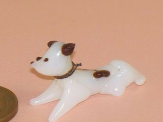 Vintage Old Blown GLASS Tiny DOG FIGURINE miniature Murano white brown mini pup 3