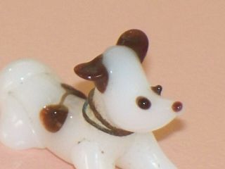 Vintage Old Blown GLASS Tiny DOG FIGURINE miniature Murano white brown mini pup 5