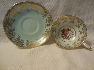Vintage Paragon Fine Bone China England Tea Cup & Saucer Blue,  Gold,  Flowers