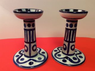 Vtg Dansk International Arabesque Set Of Two Hand Painted Candle Holders Japan