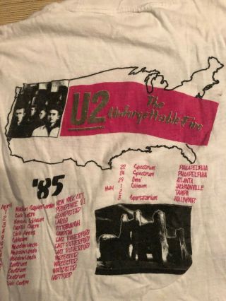 Vintage U2 1985 The Unforgettable Fire T Shirt Bought At Concert Dates On Back