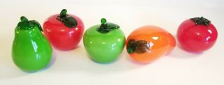 6 Vtg Murano Style Hand Crafted Glass Life Size Fruit Vegetables w/ wooden box 4
