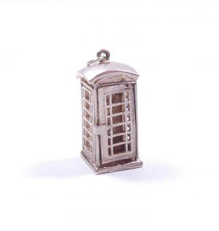 Vintage Charm English Telephone Box Opens To Phone 925 Sterling Silver 8.  9grams