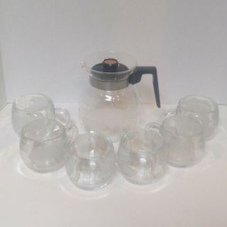 Vintage Nescafe Glass World Globe Coffee Pot Set W/ 6 Cups & Carafe By Nestle