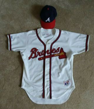 Vintage Atlanta Braves Russell Athletic Authentic Mlb Sewn Jersey 46 Plus Hat