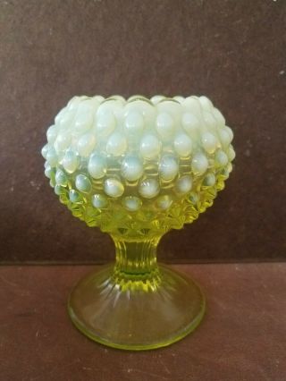 Vintage Fenton Topaz Opalescent Footed Hobnail Ivy Ball Round Bowl Vase