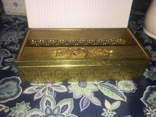 Golden Vintage Metal Tissue Box With Roses/filigree