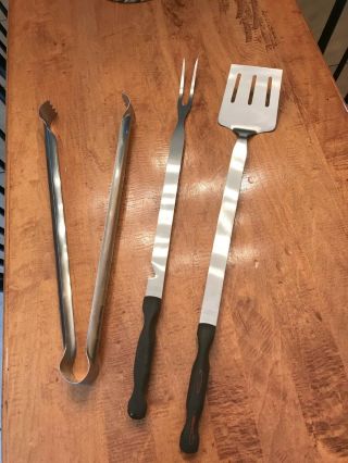 Vintage Cutco 3 - Piece Long Handle Barbeque Grilling Set Fork Spatula & Tongs