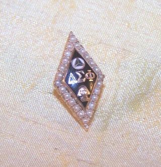 Vintage Delta Sigma Phi Fraternity 10k Gold Member Pin,  Seed Pearls 1924 Old