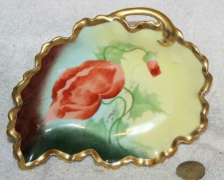 Vtg Limoges Coronet Hand Painted Signed Red Poppies Gold Dish