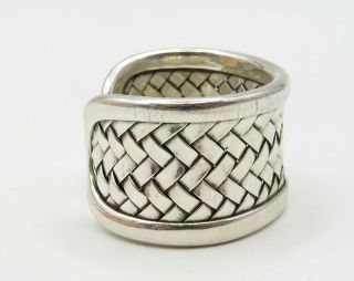 925 Sterling Silver - Vintage Industrial Weave Pattern Cuff Band Ring - R2163 2