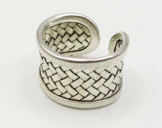 925 Sterling Silver - Vintage Industrial Weave Pattern Cuff Band Ring - R2163 3