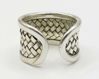 925 Sterling Silver - Vintage Industrial Weave Pattern Cuff Band Ring - R2163 4