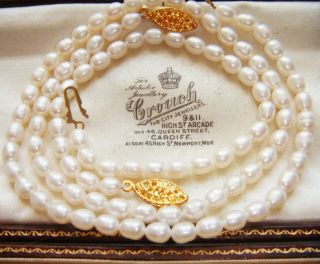 Vintage Real Shimmering Pearl Necklace Bracelet Set Demi Parure Signed