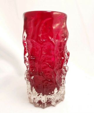 Vintage Ruby Red Whitefriars Glass Geoffrey Baxter 6” Bark Glass Vase