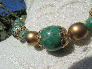 Vintage Art Deco Peking Glass & Gold Tone Bead Necklace 2