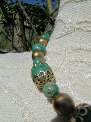 Vintage Art Deco Peking Glass & Gold Tone Bead Necklace 4
