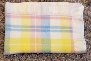 Vintage Baby Blanket Plaid Thermal Pastel Acrylic Satin Trim 36x50 Chatham Usa
