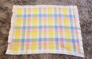 Vintage Baby Blanket Plaid Thermal Pastel Acrylic Satin Trim 36x50 Chatham USA 2