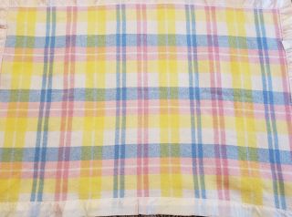 Vintage Baby Blanket Plaid Thermal Pastel Acrylic Satin Trim 36x50 Chatham USA 4