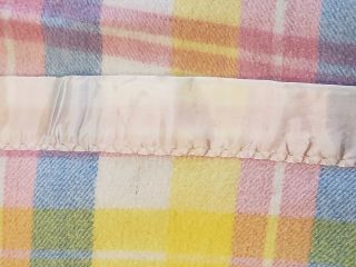 Vintage Baby Blanket Plaid Thermal Pastel Acrylic Satin Trim 36x50 Chatham USA 5
